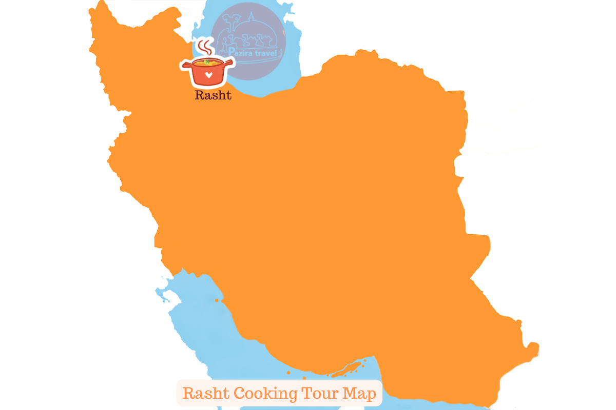 ¡Explora la ruta del viaje gastronómico de Rasht en el mapa!