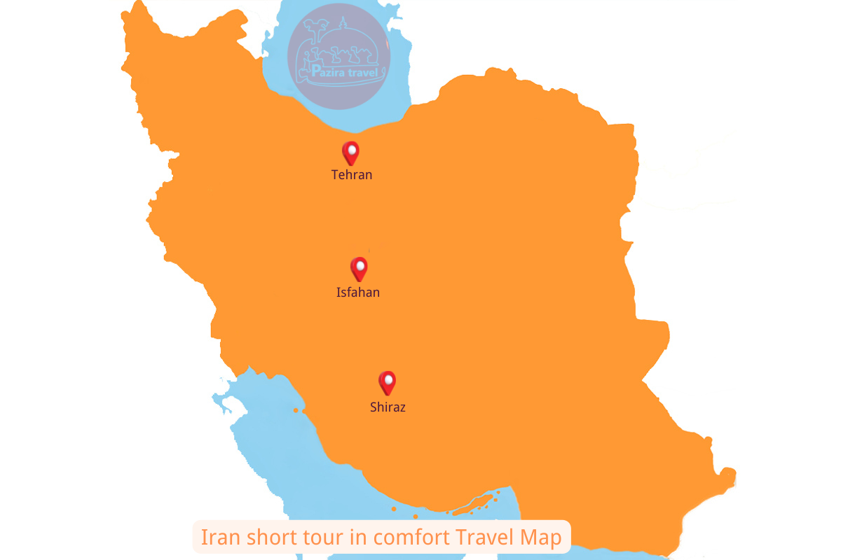¡Explore el recorrido corto por Irán en una ruta de viaje cómoda en el mapa!