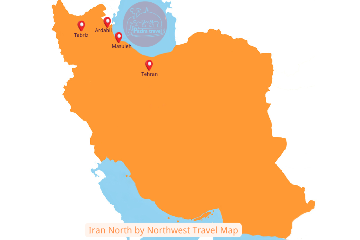 ¡Explora la ruta de viaje Irán Norte por Noroeste en el mapa!