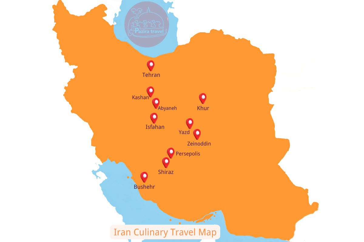 ¡Explora la ruta del viaje gastronómico de Irán en el mapa!