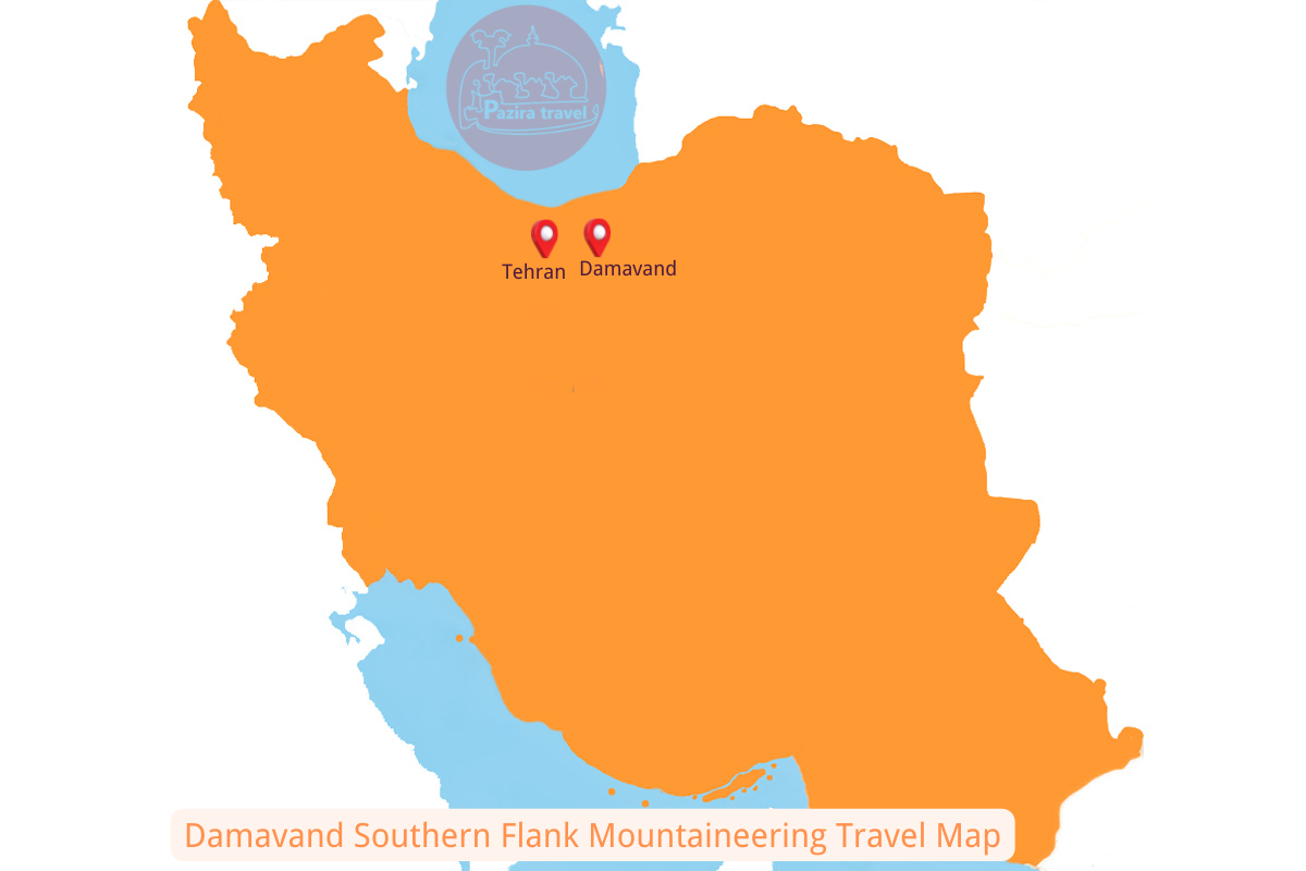 ¡Explora la ruta del viaje de montañismo del flanco sur de Damavand en el mapa!