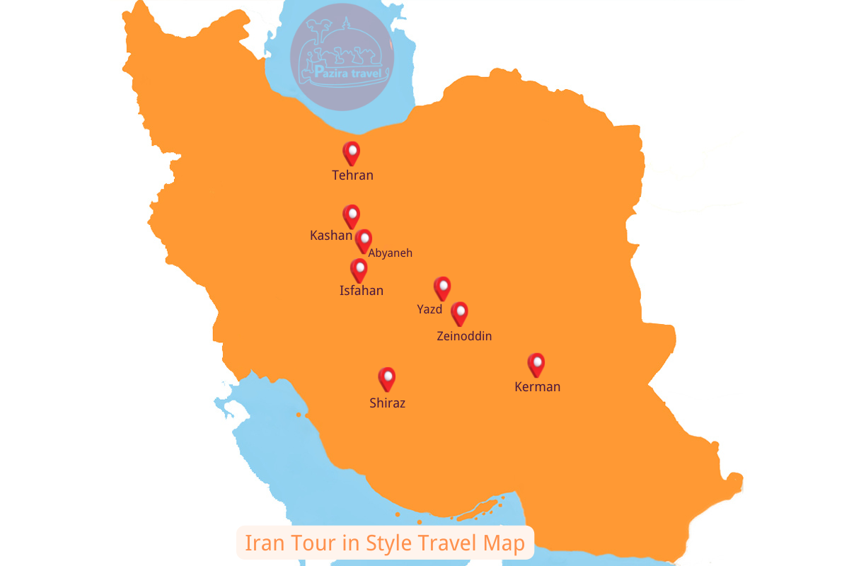¡Explora la ruta de viaje con estilo de Irán en el mapa!