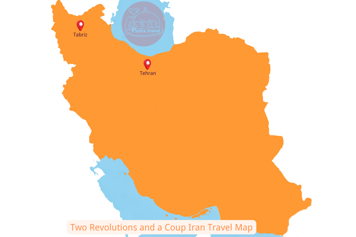 ¡Explora la ruta de viaje a Irán de dos revoluciones y un golpe de estado en el mapa!