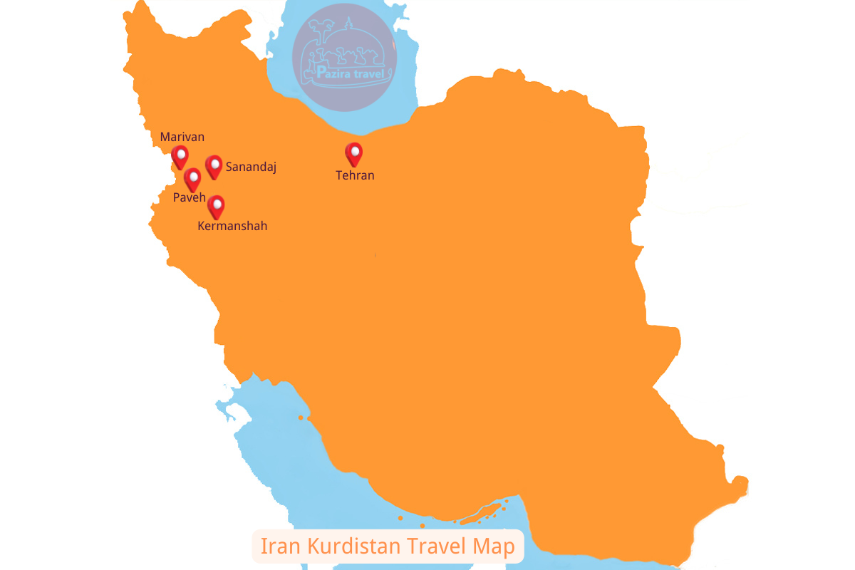 ¡Explora la ruta de viaje de Kurdistán en el mapa!