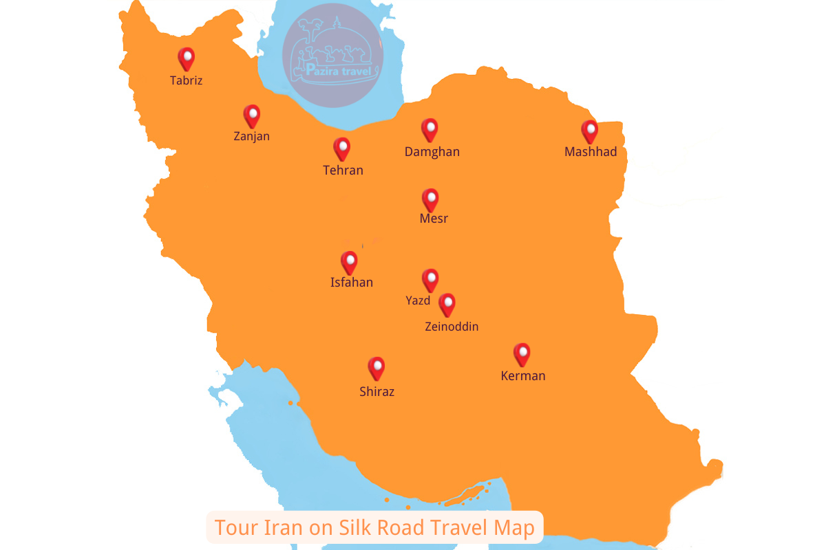 ¡Explora la ruta del viaje de la Ruta de la Seda de Irán en el mapa!